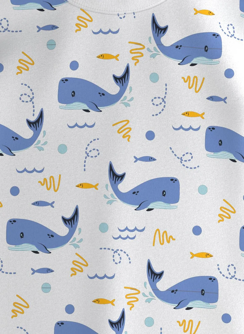 Nautinati White Boys' Cotton Whale Printed Pack of 3 T-shirts for Men | Best Price UAE